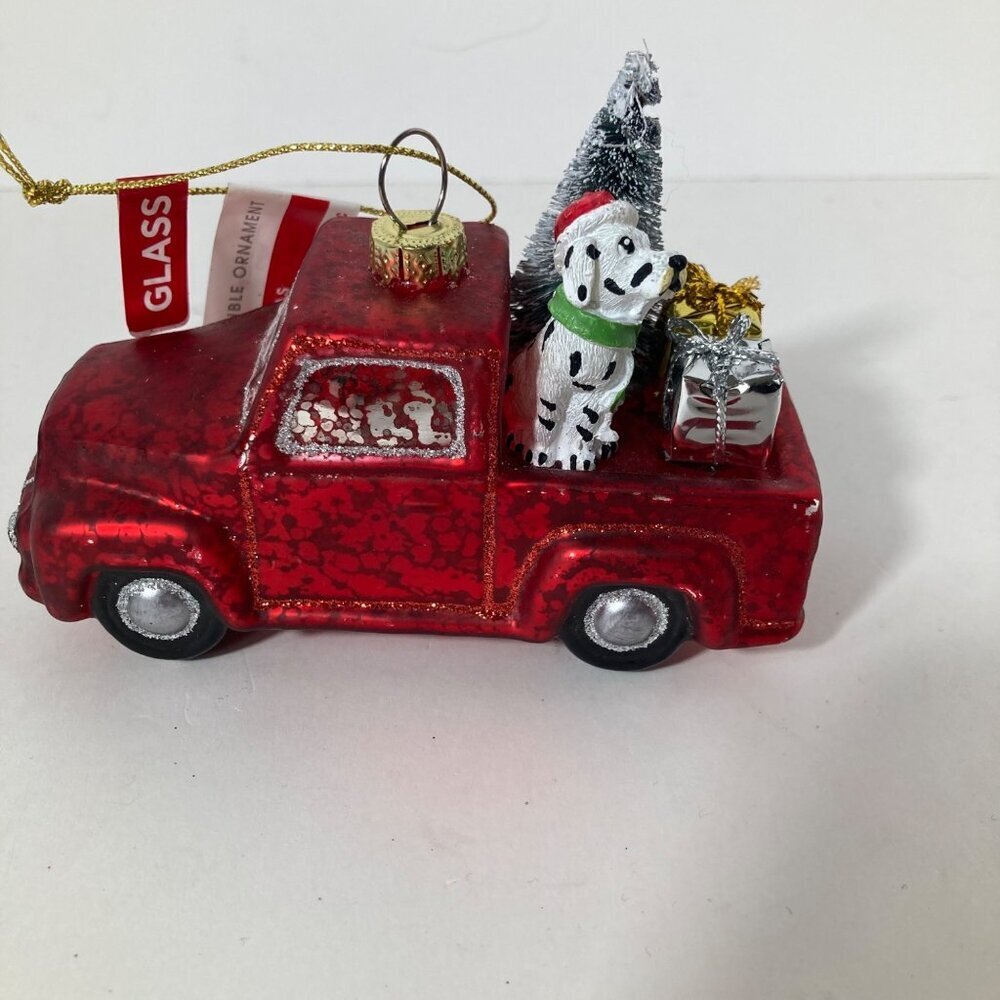 Ashland Red Pickup Truck Dalmation Glass Christmas Ornament‎ 4.5" NWT